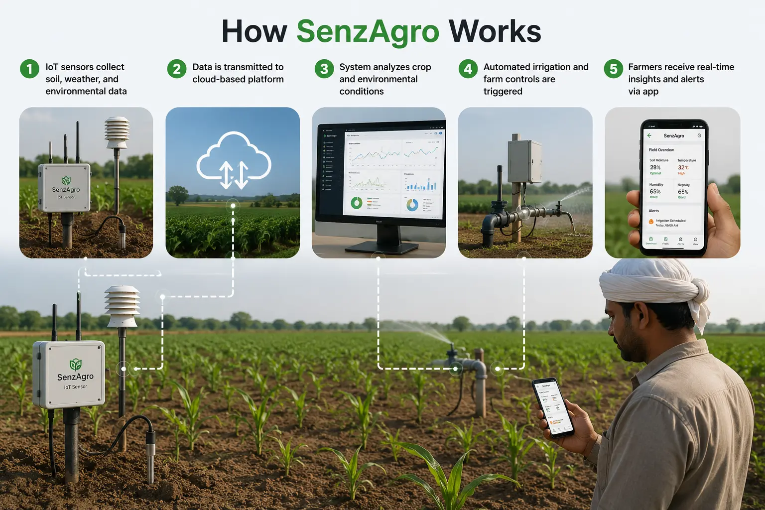 SenzAgro solar-powered sensor device in the field